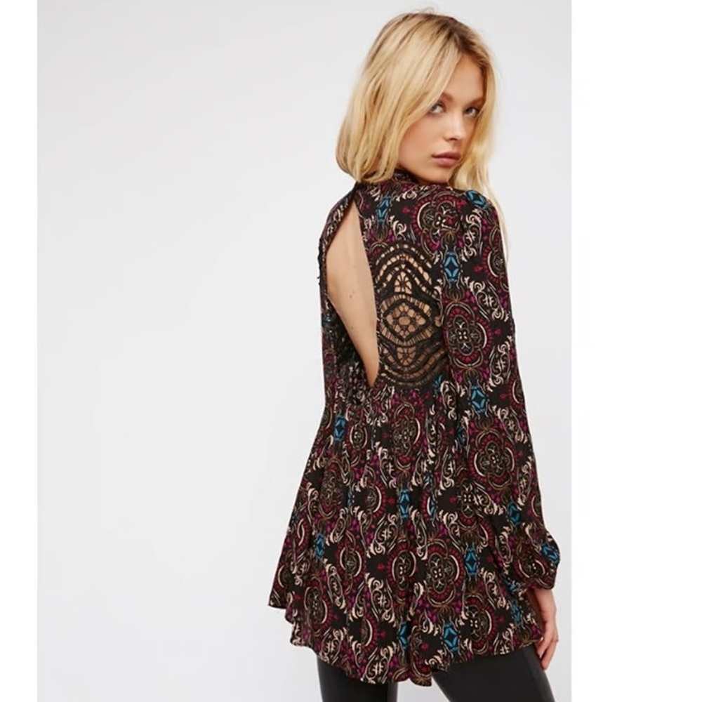 Free People Bohemian Paisley Fall Dress with Lace Detail NWT - Picture 3 of 11